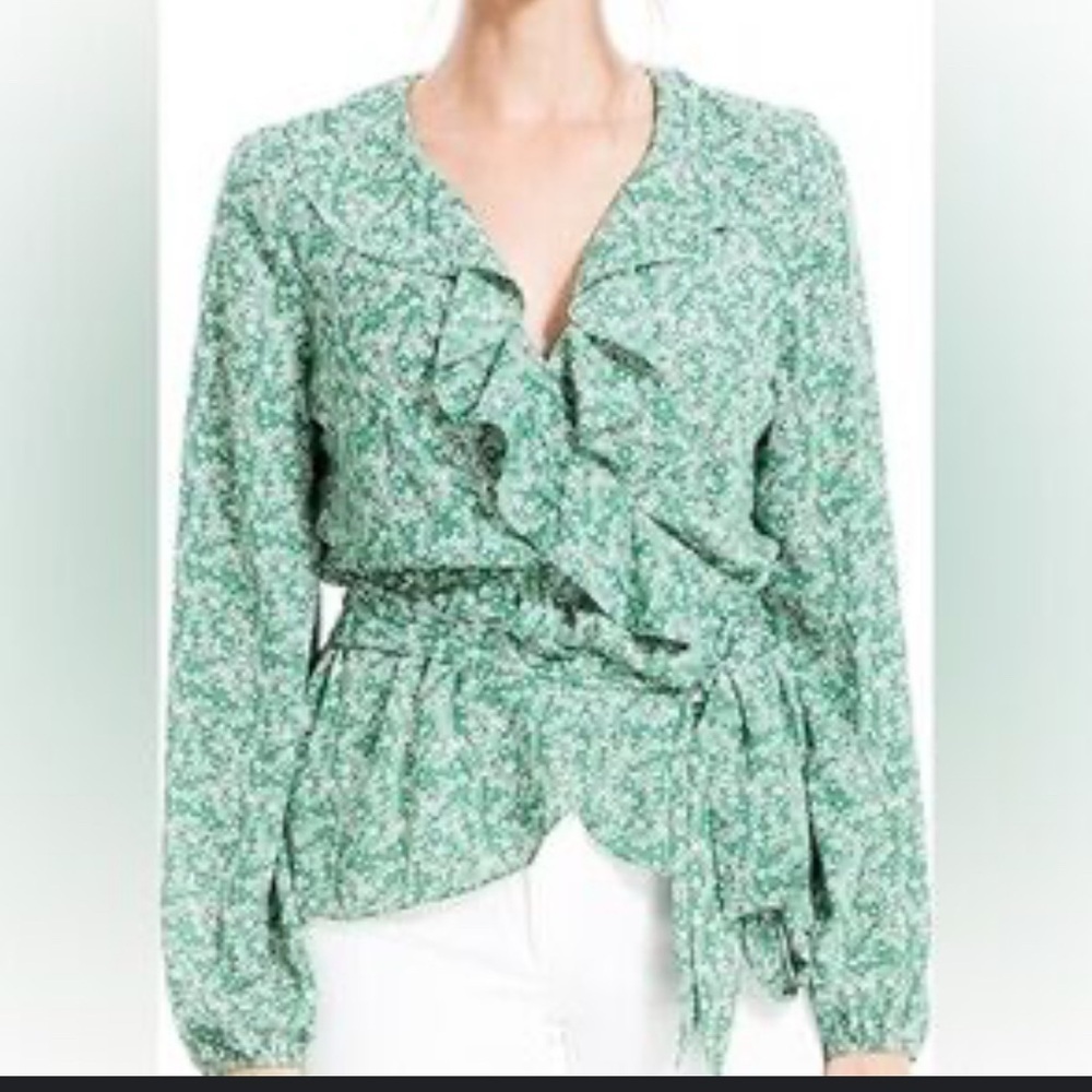 Max Studio Women's  Size SLong Sleeve Wrap Ruffle Front Top NWT